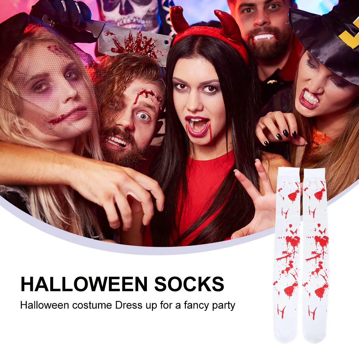 1Pair Over-Knee Socks Horror Patterned Long Socks for Women Girls Everyday Wear Comfortable Stretchy Fit Festival Party Costume