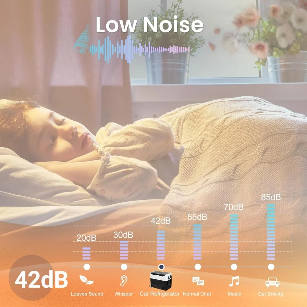 プーリー付き冷蔵庫、LEDライトと電気クーラー内蔵、3つの電源モード、低騒音、ポータブル冷蔵庫