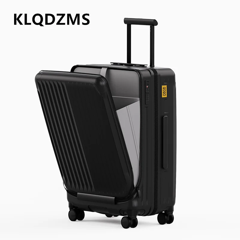 

KLQDZMS Laptop Suitcase Front Opening Boarding Case USB Charging Multifunctional Trolley Case 20"24 Inch ABS + PC Luggage