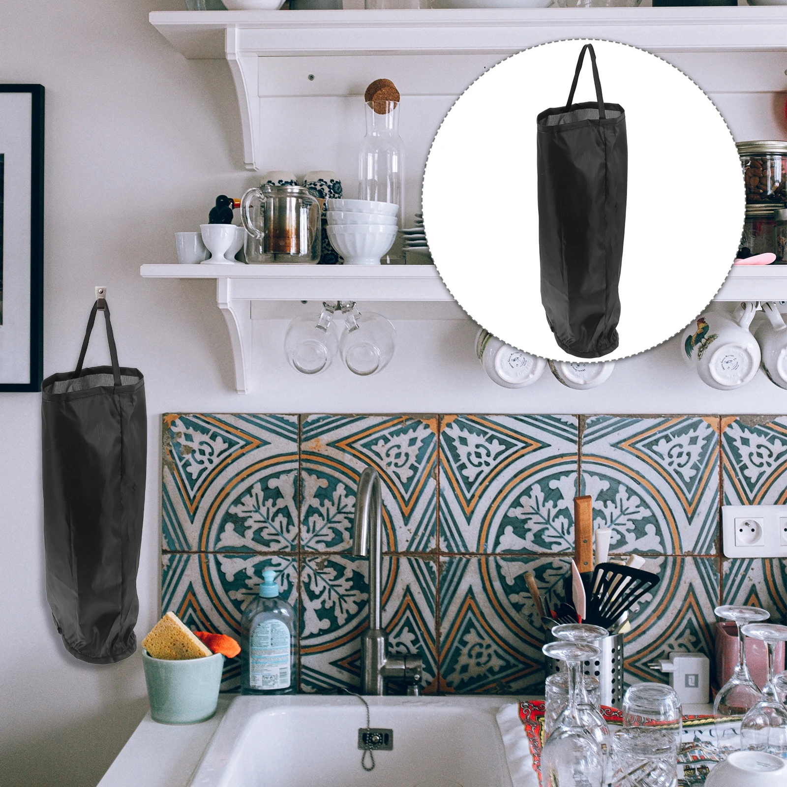 

High Quality Polyester Kitchen Storage Bag Holder Reusable Wall Mount Grocery Dispenser Easy Install Portable Handle ganizes