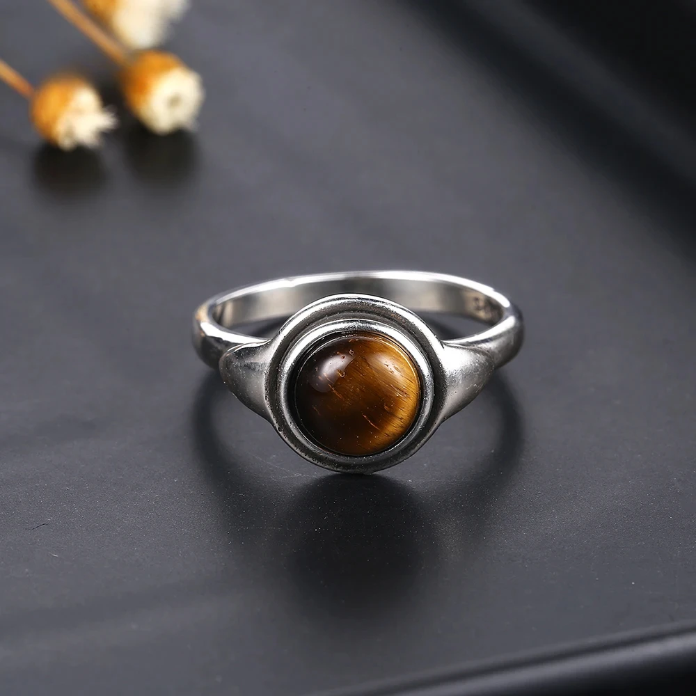 

925 Sterling Silver Rings Natural Round Tiger Eye Labradorite Simple Ring for Women Amethyst Jewelry Wedding Party Wholesale