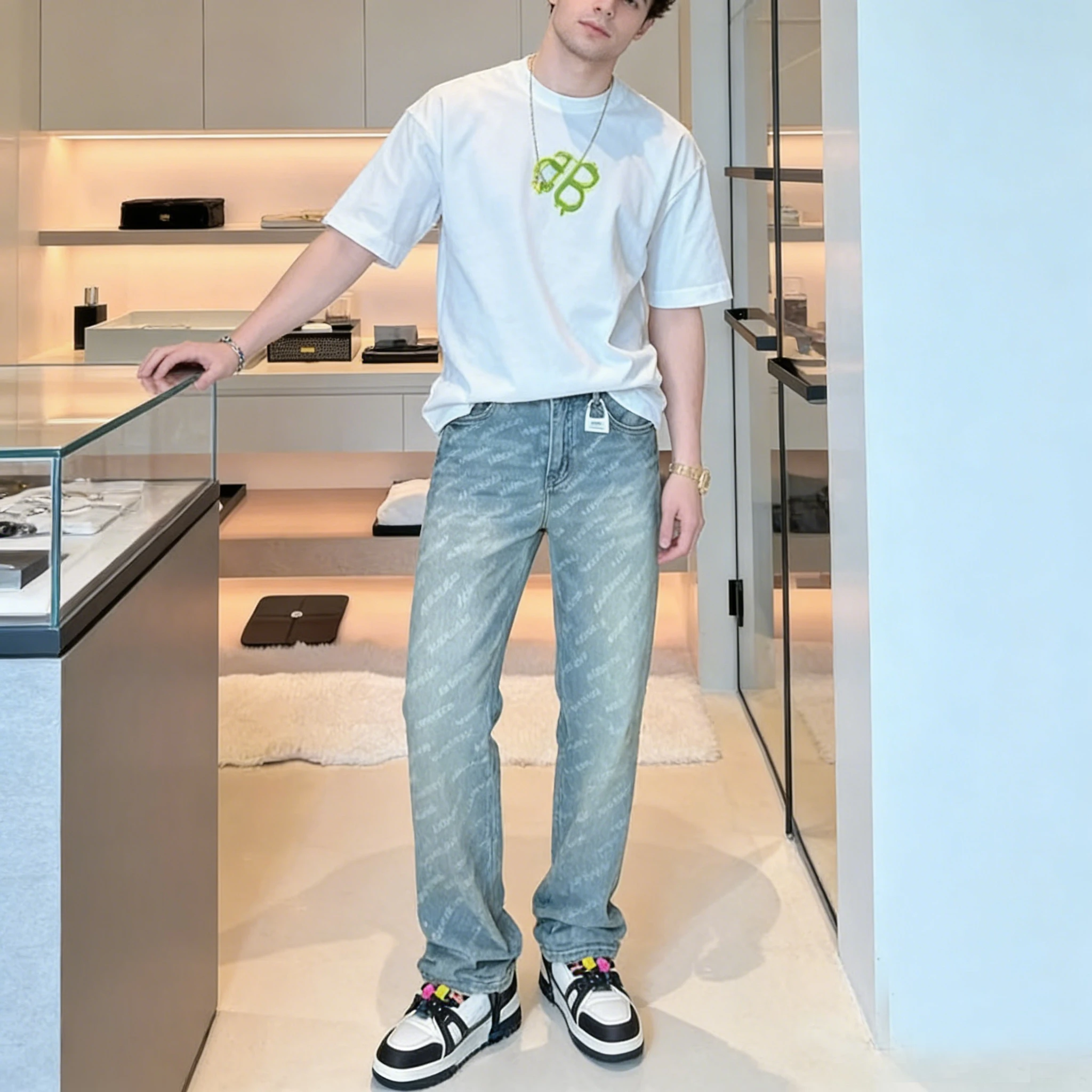 

Модные мужские джинсы 2026 с буквенным принтом, прямые, зауженные, в стиле High Street, повседневные, для хип-хопа и уличной моды