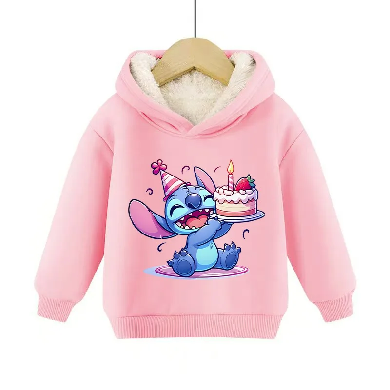 Disney Anime เด็กเสื้อ Stitch Hoodie กํามะหยี่หนา Super WARM คริสต์มาสเทศกาลเสื้อเด็กวันเกิดเสื้อเด็กผู้หญิงของขวัญ