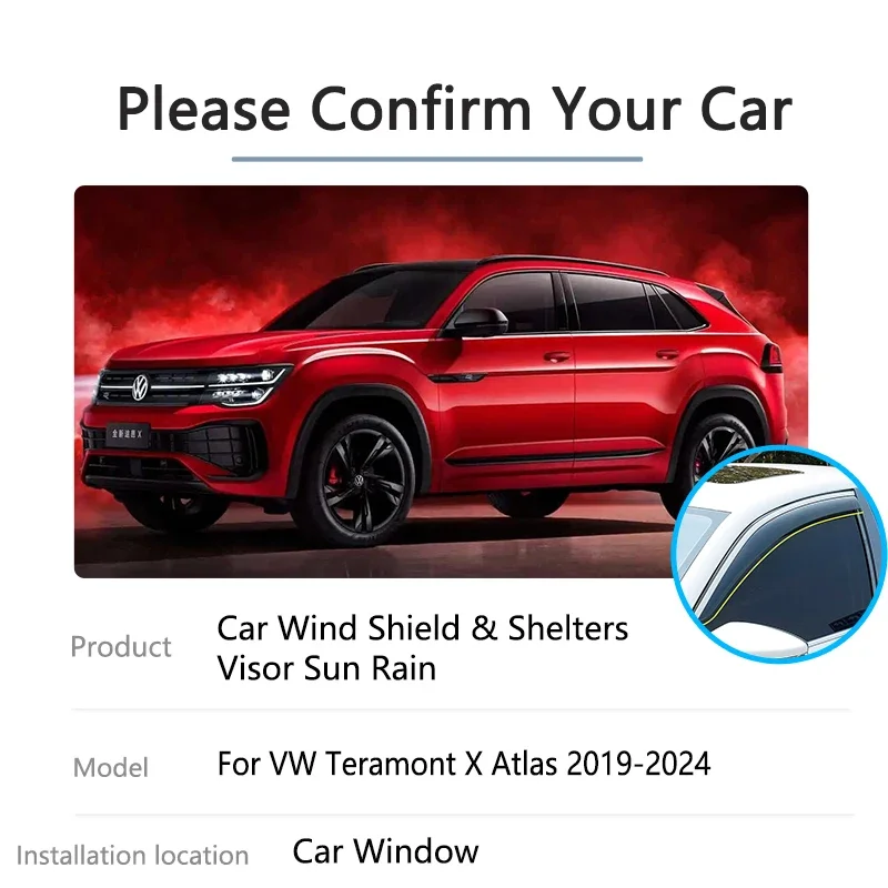 For Volkswagen VW Teramont X Atlas Cross Sport 2019 2020 2021 2022 2023 2024 Window Visor Vent Awning Door Smoke Cover Deflector