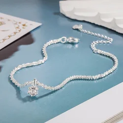 KOFSAC Fashion Shiny Zircon Geometry Anklet Chain For Women Korean 925 Sterling Silver Jewelry Glamorous Anklets Girl Gift