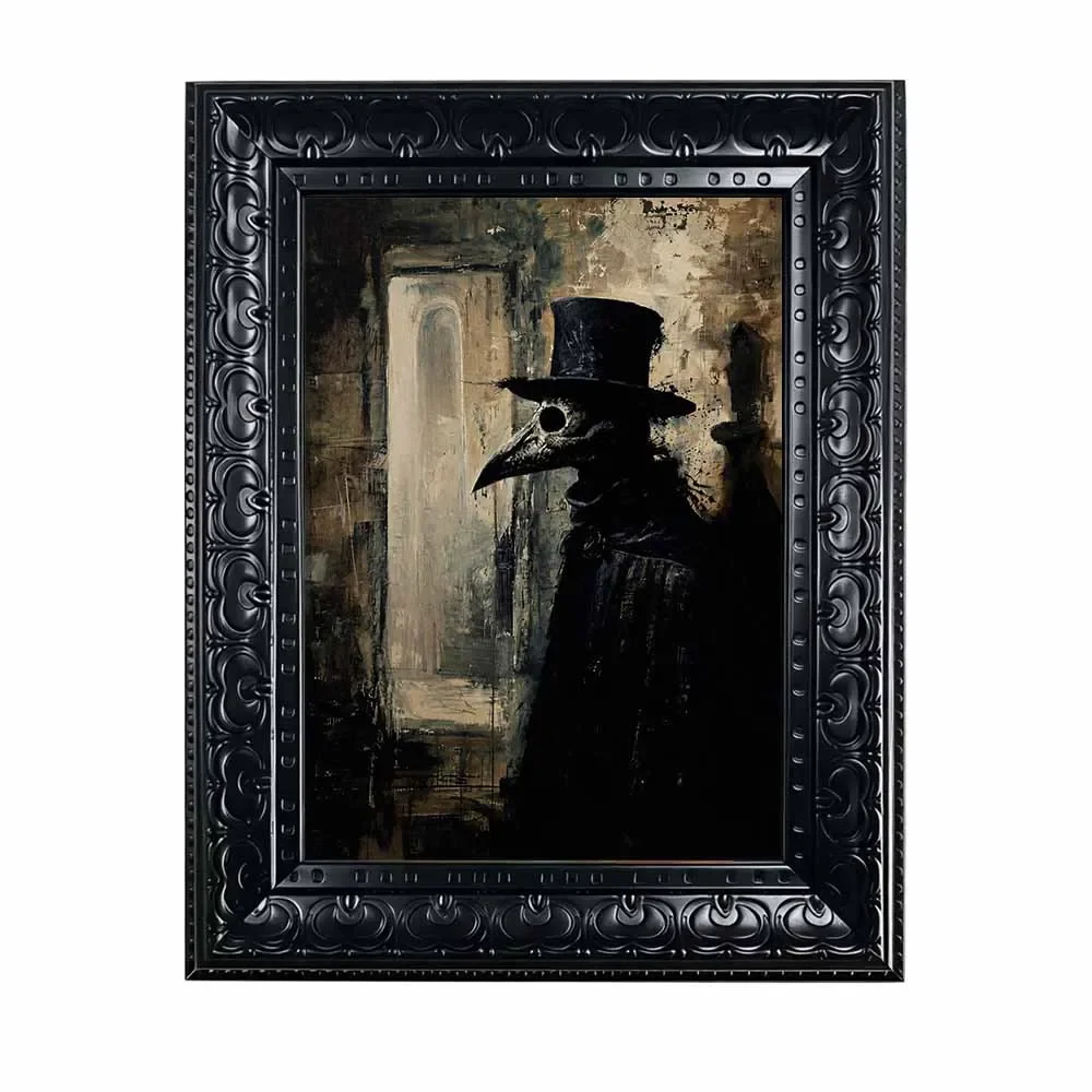 Halloween Wall Art, Framed Canvas Wall Art Gothic Plague Doctor Vintage Print for Dark Academia Moody Spooky Home Decor
