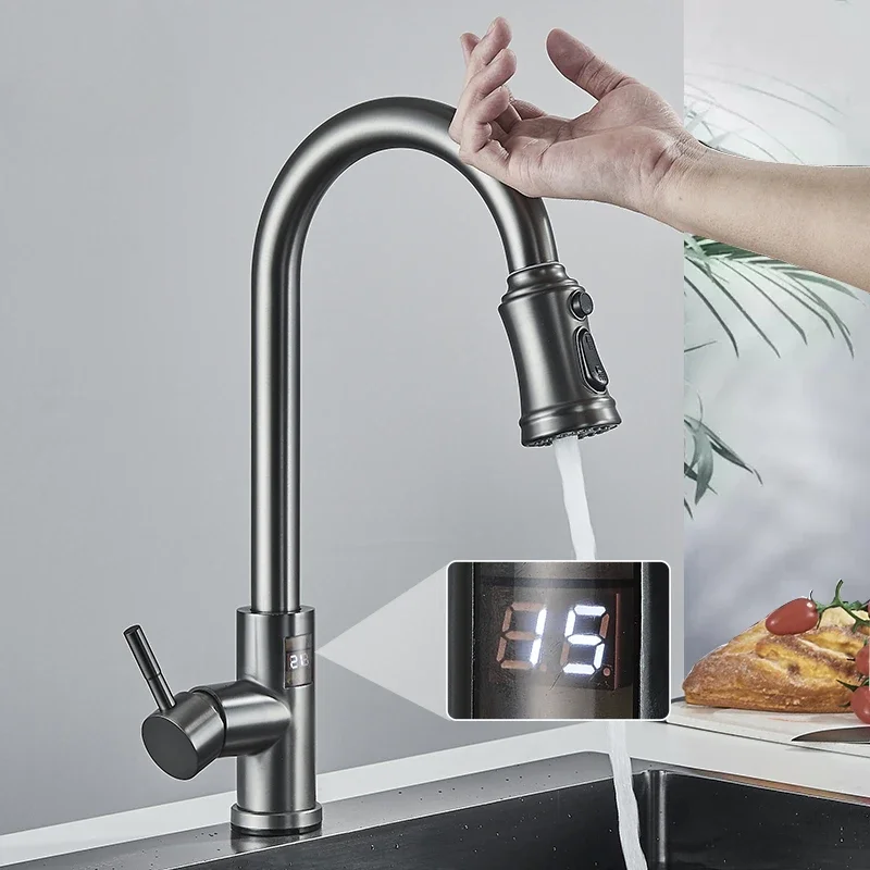 Kitchen Faucet Grey Black Sensor Touch