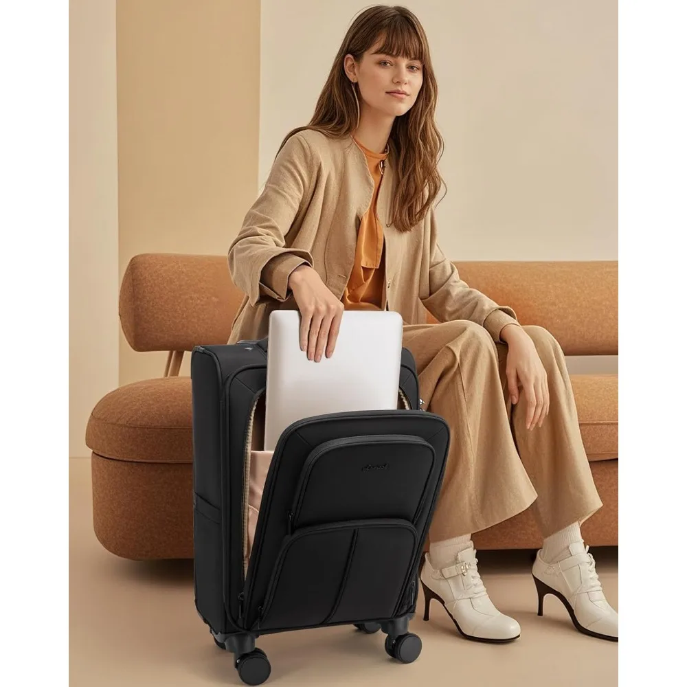 Lightweight 22 Inch Airline Approved Softside Spinner Luggage, Carry-On Suitcase with Wheels, Ideal for Travel