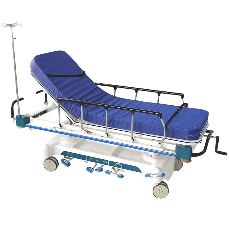 

Multi-purpose Emergency Trolley with Guardrail Wheels Manual Stretcher Bed