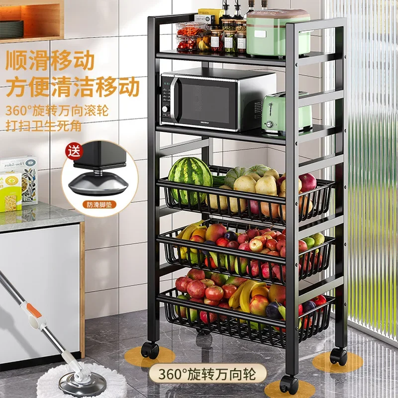 Shelf Floor to Floor Multi-layer Household Multifunctional Vegetable Storage Rack Mobile Vegetable Basket Oven