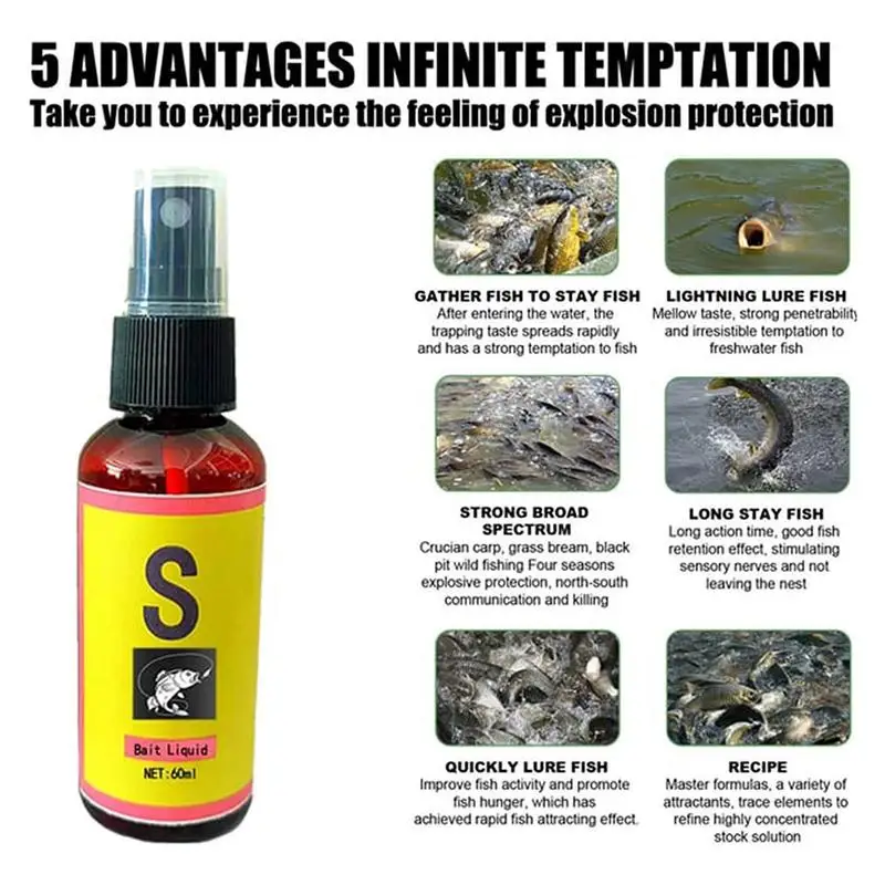 60ml Aqueous Solution Fish Bait Fish Attractant Lure Additive Carp Fishing Artificial Bait Fishing Attractants Spray for Tilapia