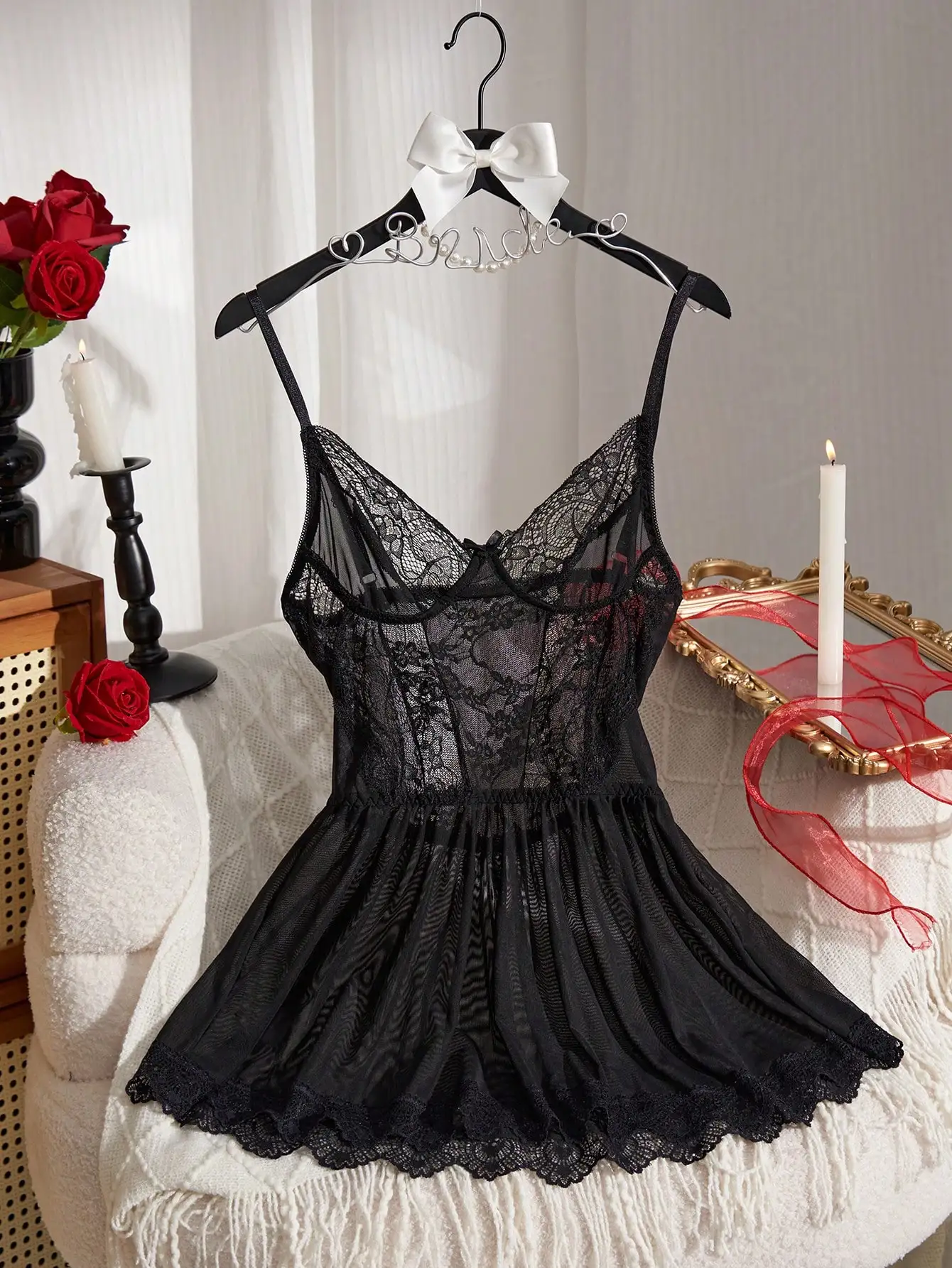 

Черная кружевная сетчатая ночная сорочка-комбинация – сексуальное платье для сна в балетном стиле для невесты или для отдыха