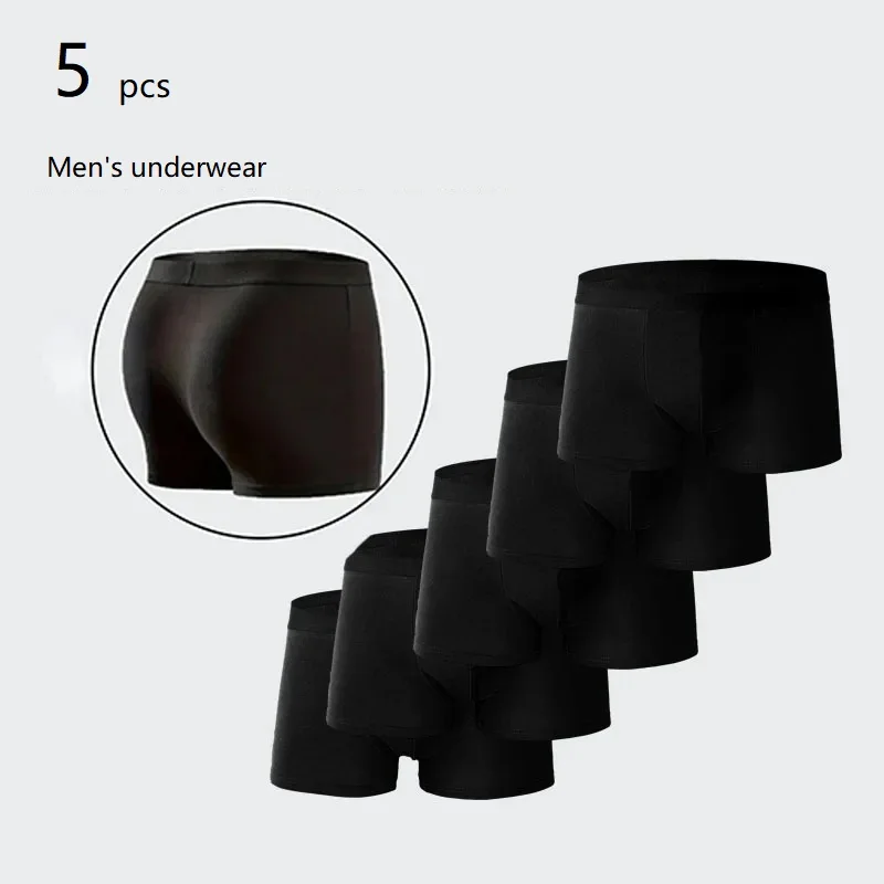 

5 PCS Men's Underwear Black Color Men Underpant High Stretch Boxer Shorts Sexy Men Panties Breathable male Boxer Plus Size