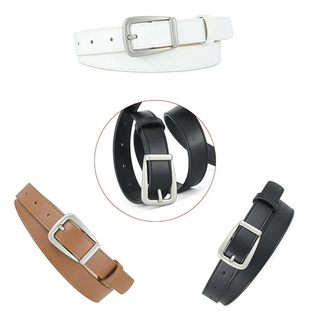 

Women Belt Stylish Women's Faux Leather Belt with Pin Buckle Adjustable Length Solid Color Waistband for Jeans Long Pants Plain