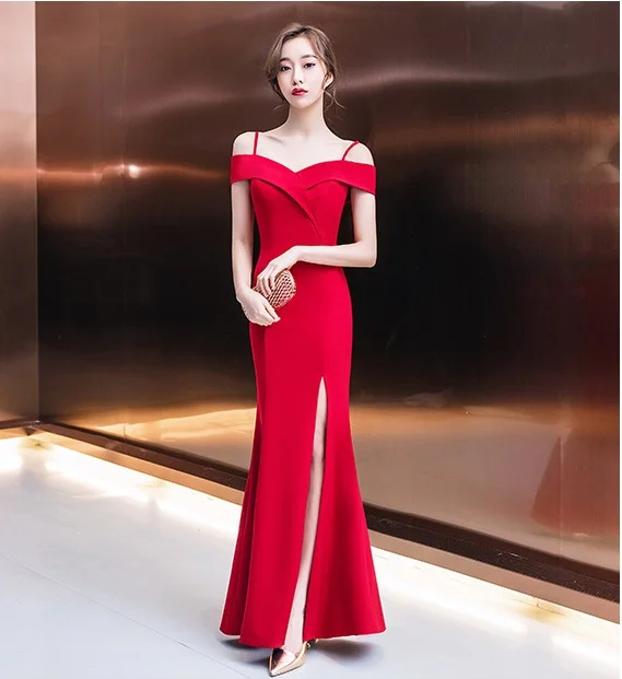 Robe de Bal Rouge en Queue de Poisson pour Femme, Tenue de Banquet Slim, Longue, Ouverte