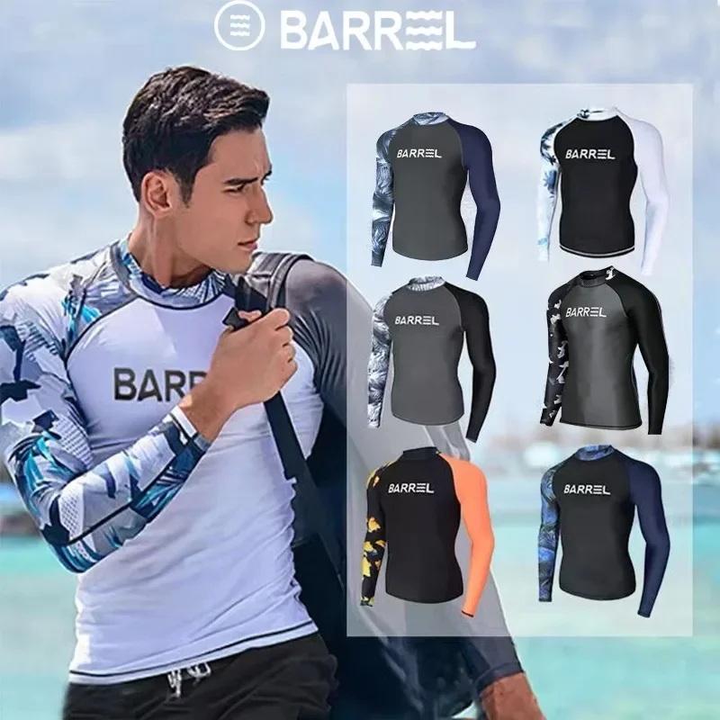 Fashion Printing Men Swimwear Swim Shorts Long Sleeved Surfing Suit Beach Rash Guard Surfing Suit Snorkeling Swimsuit
