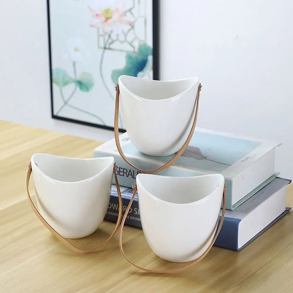 

Прочный белый настенный цветочный горшок, керамическая гидропонная подвесная корзина для цветов, прочный утолщенный держатель для цветов в помещении