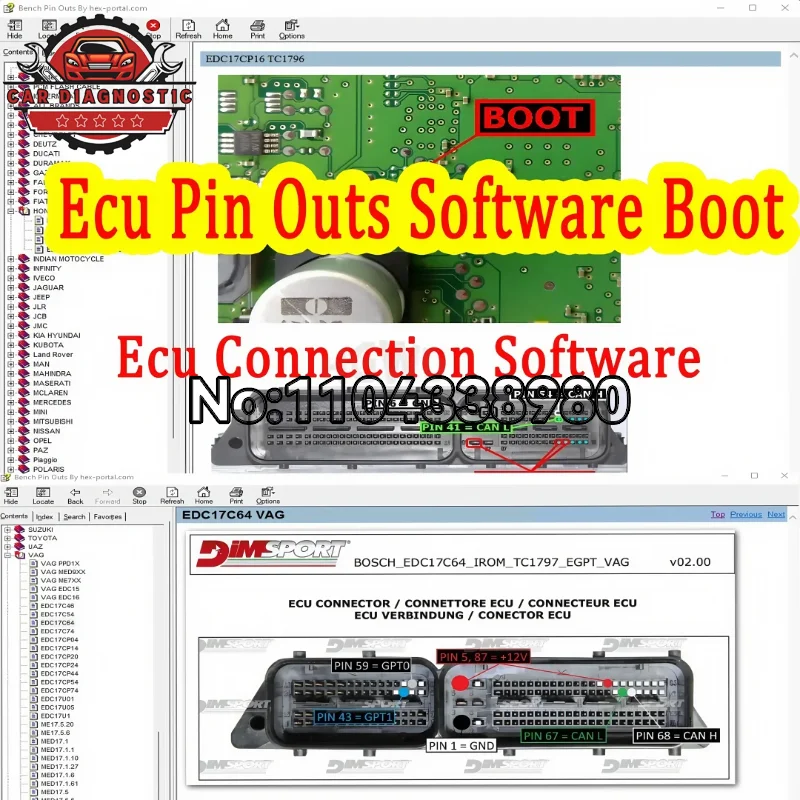 Ecu Pin Outs Software Boot Ecu PinOuts اتصال مجموعة برامج إصلاح الملفات دليل المبتدئين إلى مخطط الأسلاك القابل للتحرير ECU