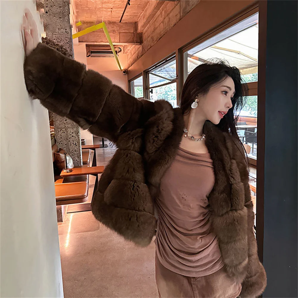 여성 인조 모피 코트 따뜻하고 폭신한 루즈핏 긴팔 라운드넥 여성 재킷 겨울옷 여성 패션 하이 스트릿 여성 아우터