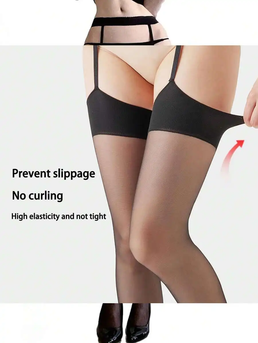 1/3 Pair Women's Contrast Color Suspender Stockings, Sexy Open Crotch Thigh High Stockings, Red & Black Suspender Tights view 5