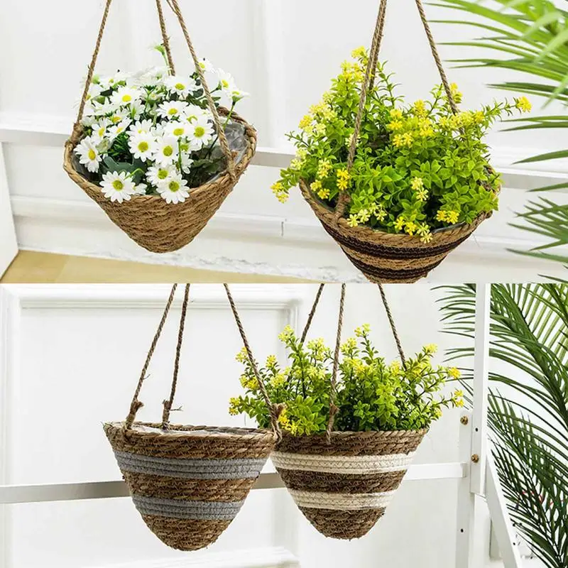 Rustic tapered woven hanging basket Rattan Planter Triangle Baskets For Indoor And Outdoor Plants Perfect For Flower Pots Cover