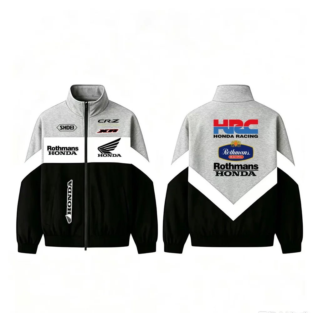 Chaqueta Retro para Hombre con Bloques de Color, Cremallera Completa, Cuello Alto, Estilo Motorsport, Cortavientos, Hip Hop, Streetwear, Holgada, para Motocicleta