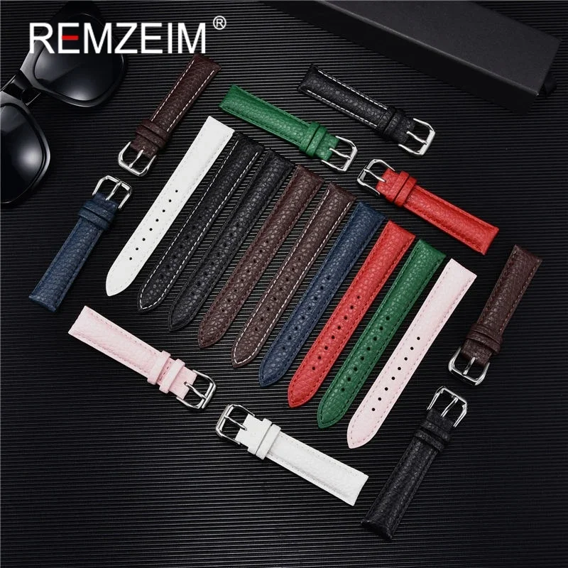 Genuine Leather Strap Calfskin Men Women Watch Band Watch Accessories Bracelet 12mm 14mm 16mm 18mm 20mm 22mm Green Blue Black