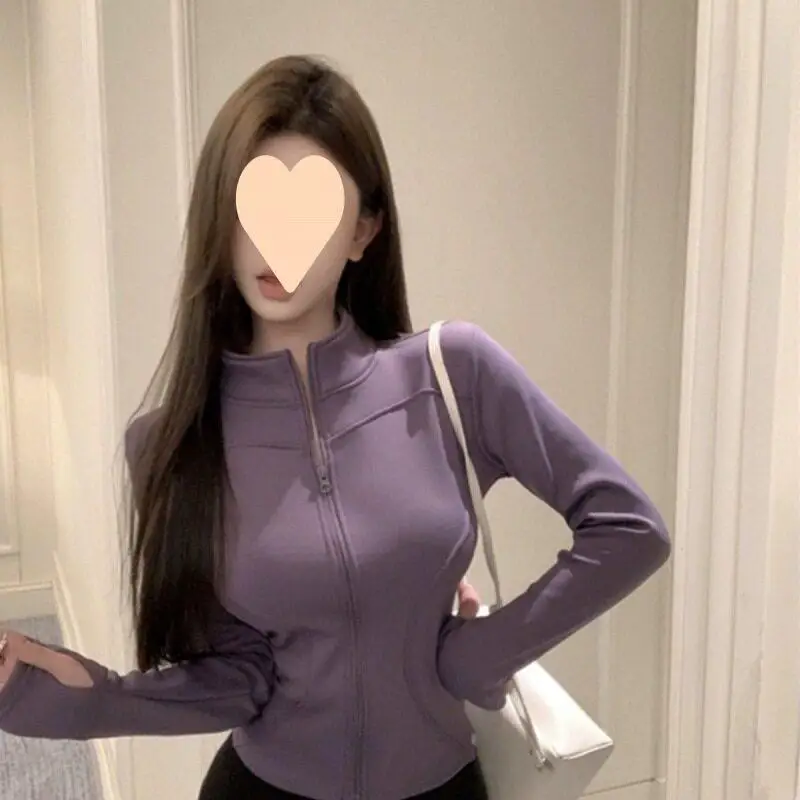 

Spring Summer Pure Desire Sporty Slim Fit Long Sleeve Stand Collar Zipper Casual Outerwear Women's Versatile Top 2024 New