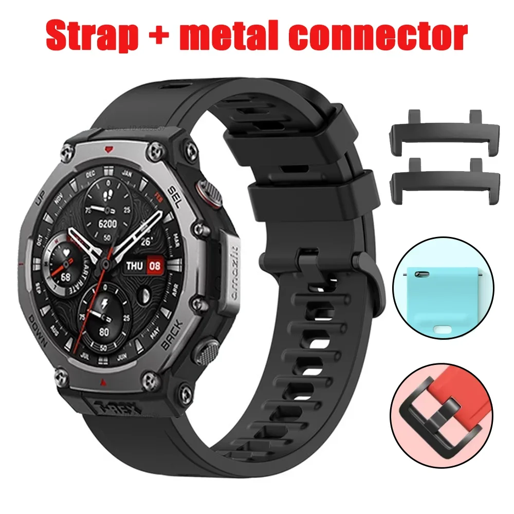 Silicone Strap For Amazfit T-rex 3 Smart Watch WristBand Connector Sport Band For Huami Amazfit T-rex 3 Bracelet Accessories