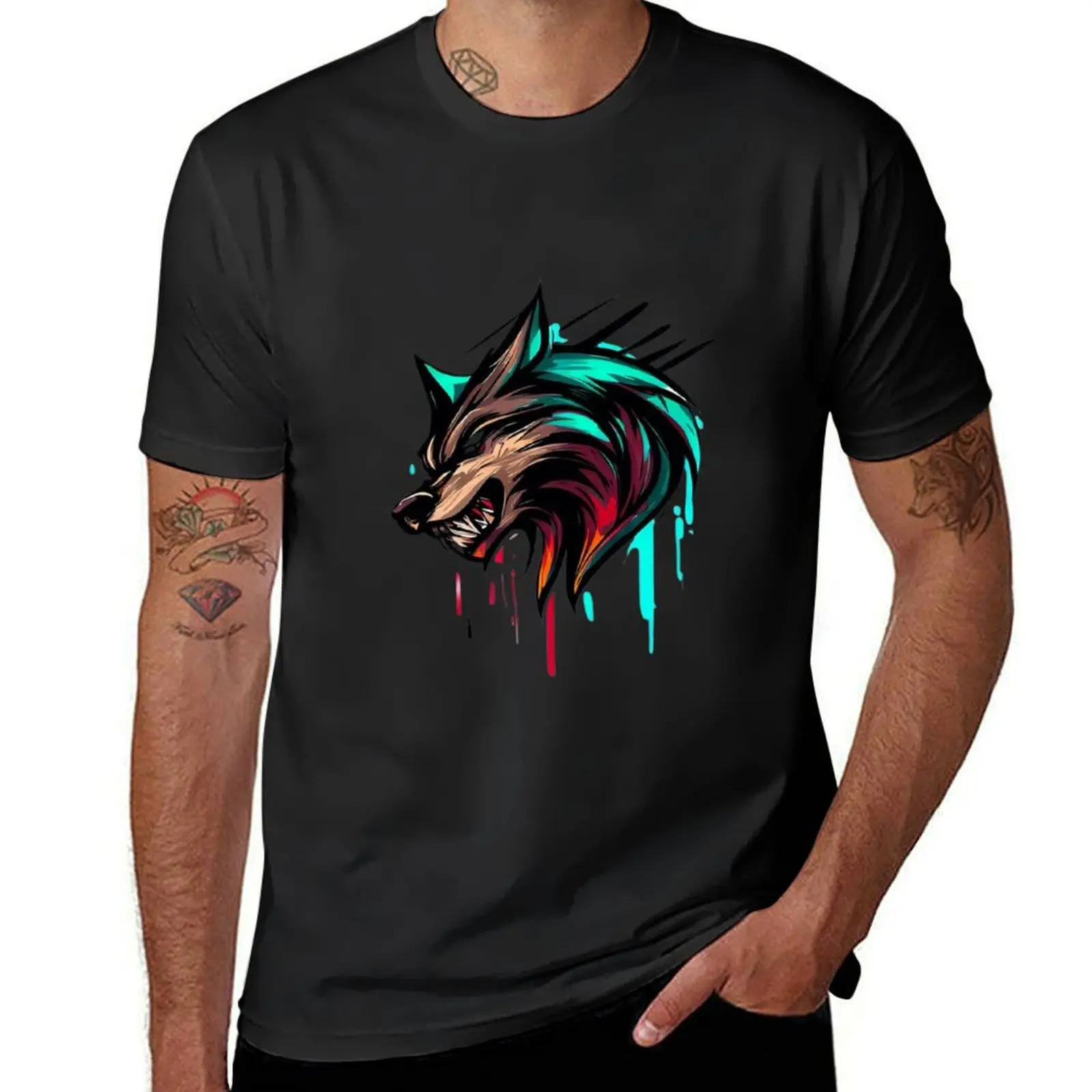 grafiti gaming wolf T-Shirt vintage oversizeds customs mens clothing