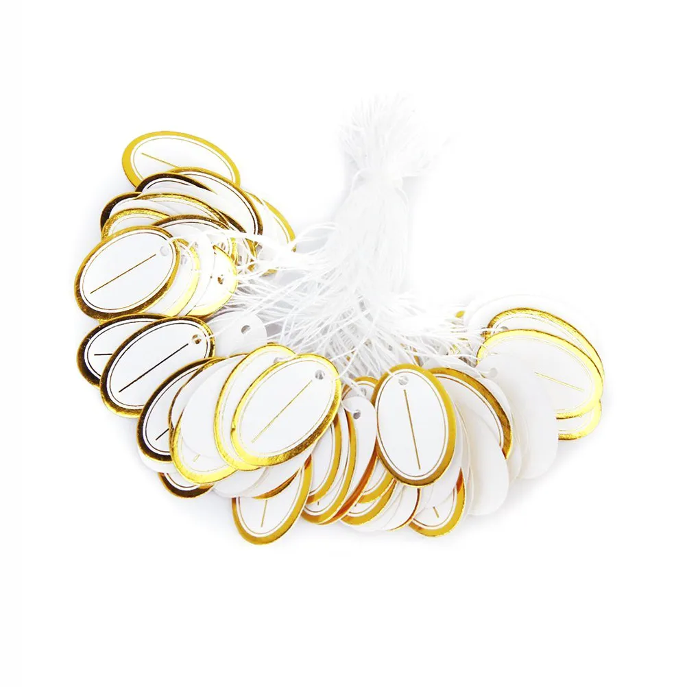 

500Pcs Oval Jewelry Price Tags Gold Blocking Paperboard for Earrings Bracelet Necklace Ring Display Jewelry Price Tag