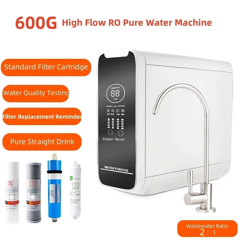 RO Water Purifier Reduced TDS Water Purifier System 600G Flow Rate Kitchen Reverse Osmose Four Stage Water Purifier