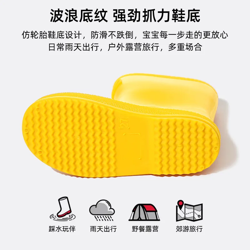 New Baby Solid Color Rubber Sole Rain Boots Boys Girls Non-slip Waterproof Gardening Shoes Children Casual Mid-calf Boots Kids image 6