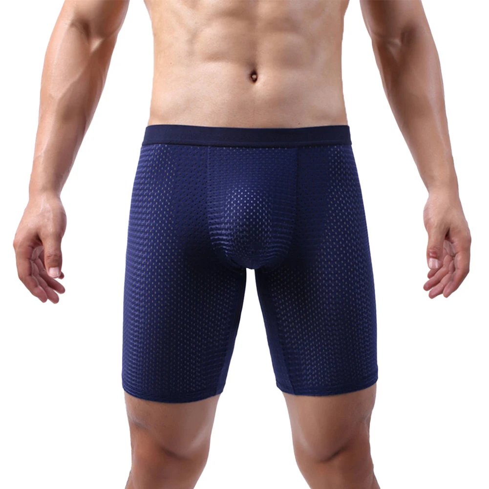 

Summer Men Ice Silk Mesh Seamless Underwear Long Leg Lenthen Trunks Smooth Breathable Briefs Solid Elasticity Underpants