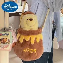 Disney PoohBear Plush Cartoon Cute Honey Jar Child Handbag Popular Fashion Trend Crossbody Bag Toy Gift Backpack Limited Edition