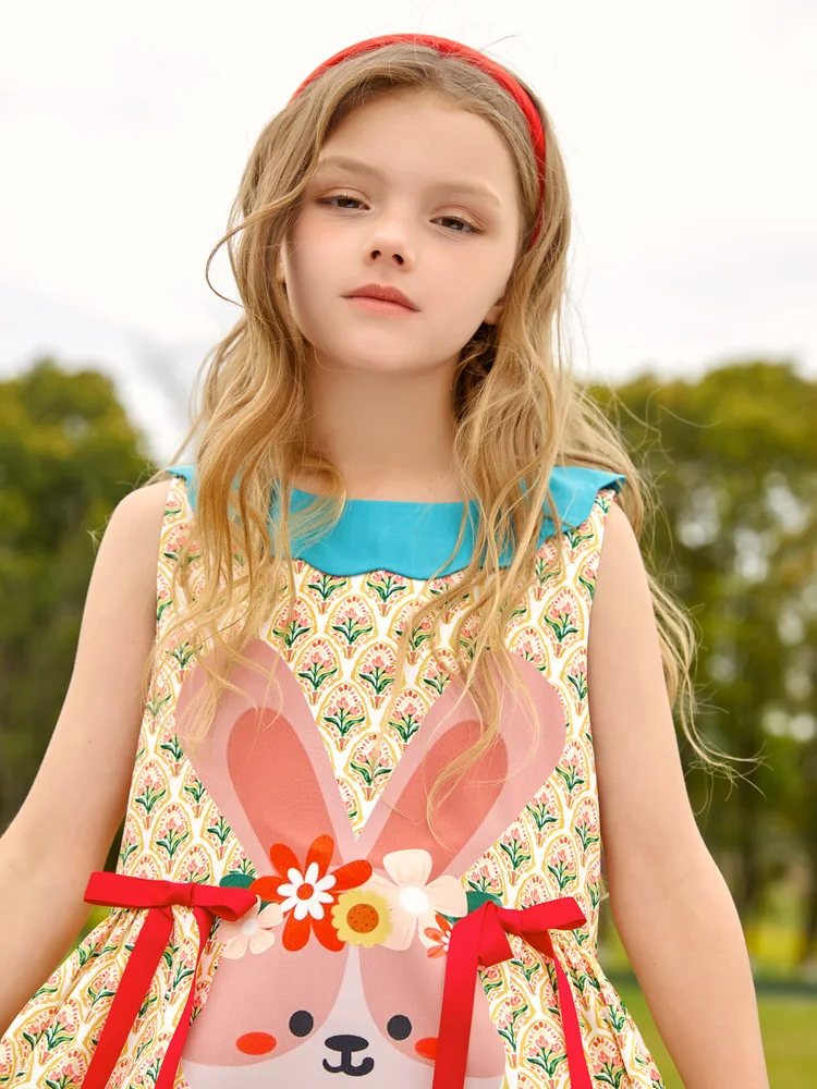 Girl Doll Dress Summer Floral Print and Rabbit Pattern Tank Dress