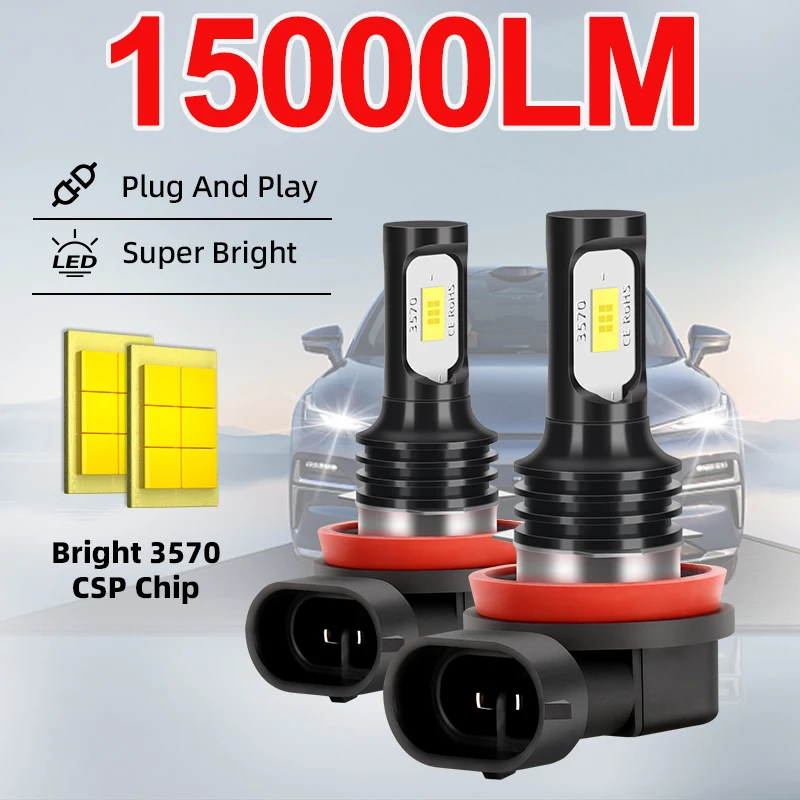 2 قطعة H8 H9 H11 سيارة LED الضباب المصابيح الأمامية 6000K الأبيض السيارات الضباب مصباح يوم تشغيل ضوء 3570 CSP 15000LM الضباب مصباح