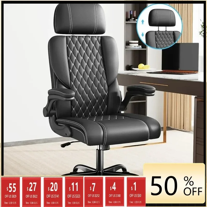 

Ergonomic Desk Chair with Adjustable Headrest, Flip-up Arms, Lumbar Support, Height and Tilt Adjustable, Rolling Swivel