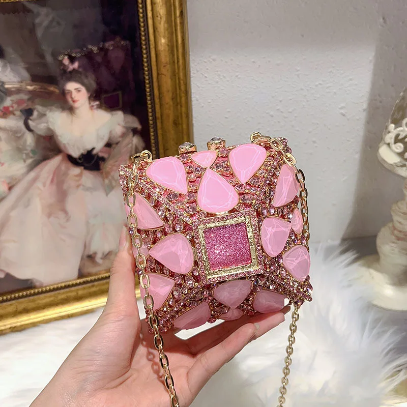 Luxury Glitter Metal Box Women Handbag Crystal Clutch Purse Wedding Party Bling Shiny Mini Bag Rhinestones Diamond Evening Bag