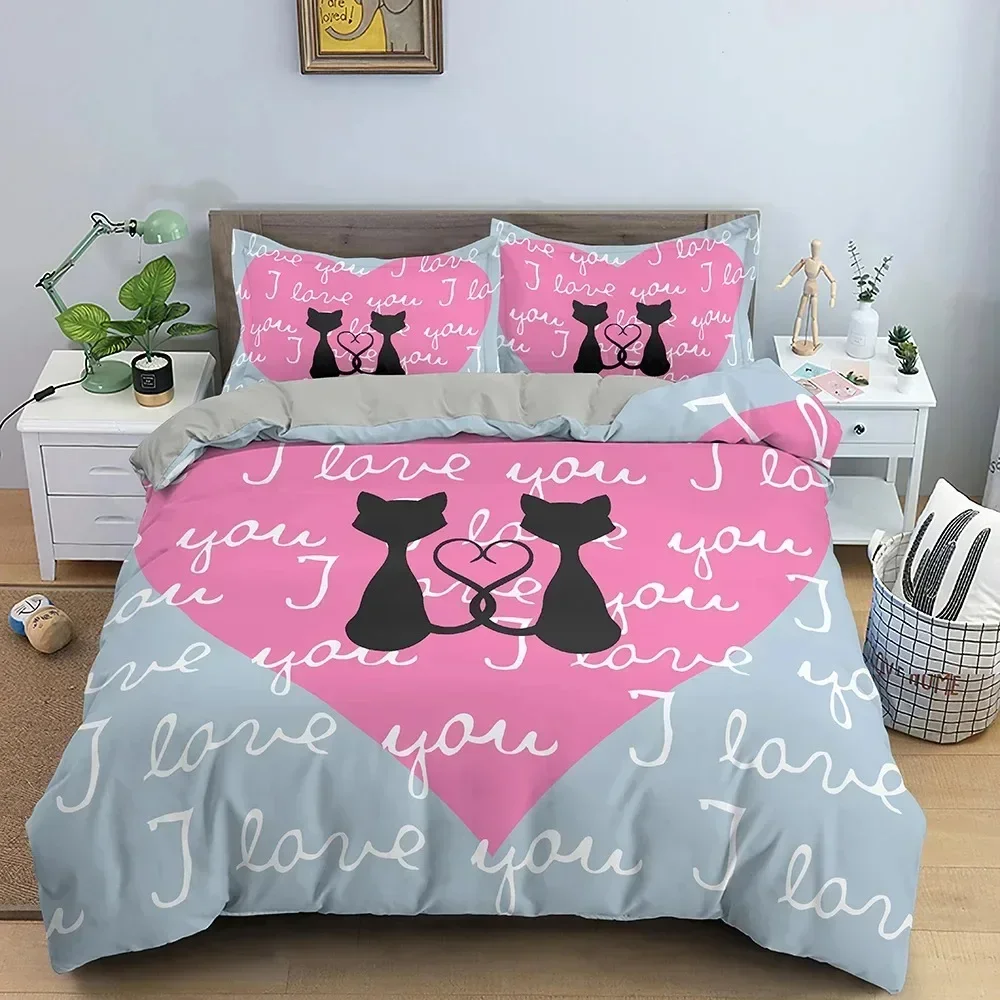 Love Heart Valentine's Day Bedding Set Boys Girls Twin Queen Size Duvet Cover Pillowcase Bed Adult