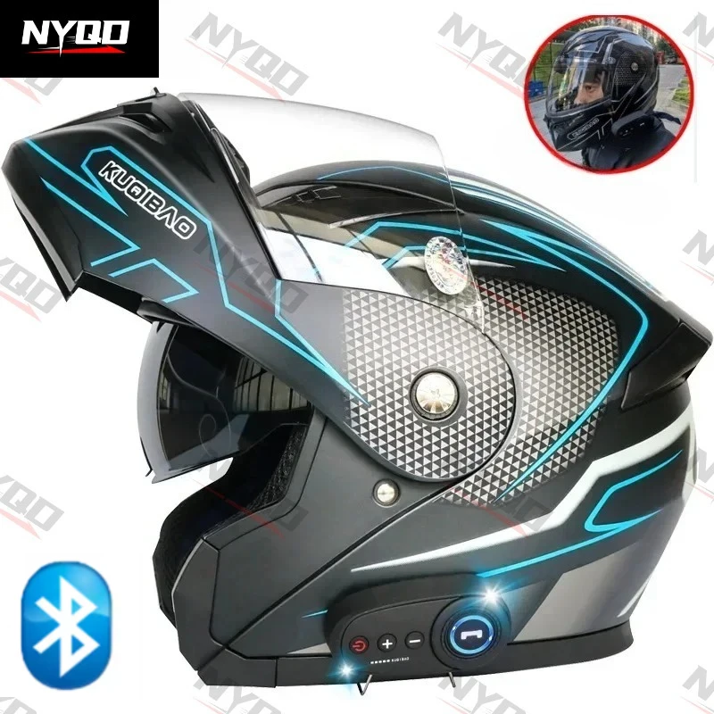 

ABS Dual Anti-Fog Visor Headset Integrated Flip-type Motorcycle Helmet with Removable Inner Lining Built In Bluetooth Cascos