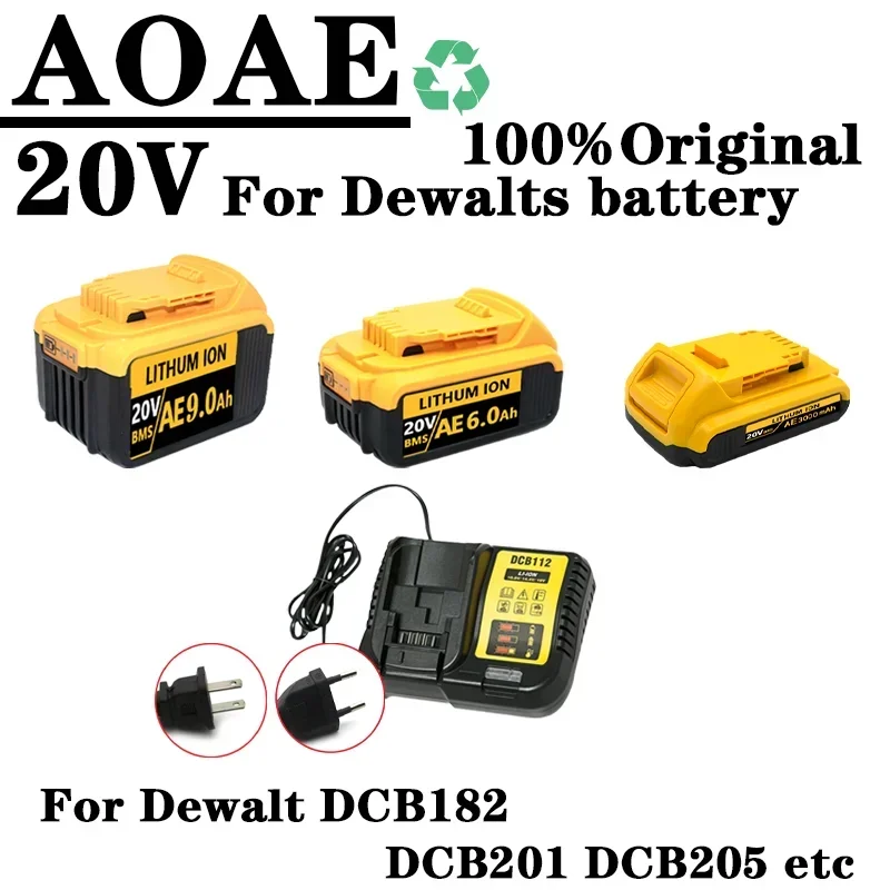 For DEWEI 20V 3.0Ah 6.0Ah 9.0Ah Rechargeable Power Tools Battery with LED Li-ion Replacement DCB205 DCB204-2 DCB206