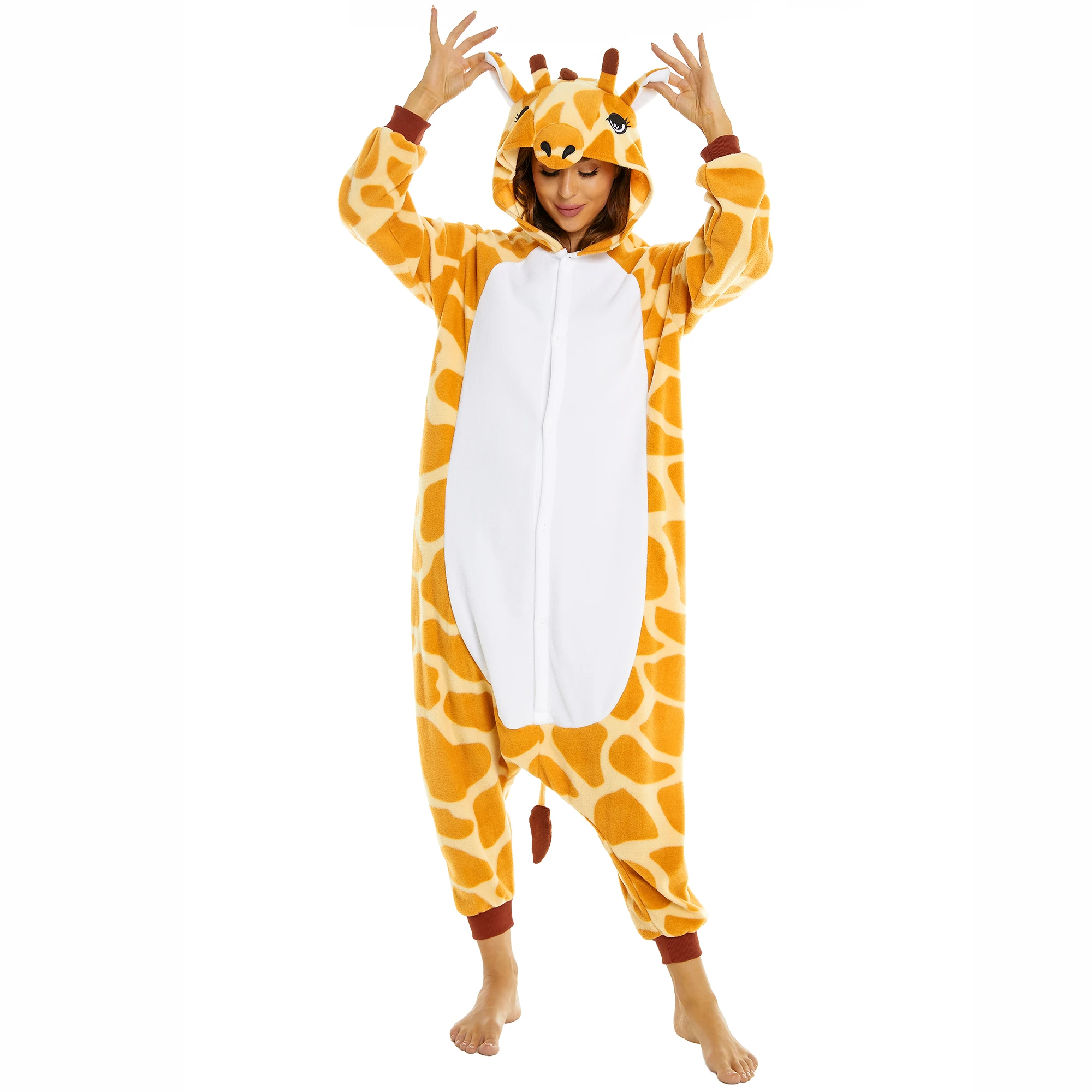 Giraffe One-piece Pajamas for Adult Unisex Christmas Cosplay Costumes Party Jumpsuit Winter Warm Hooded Onesie Homewear