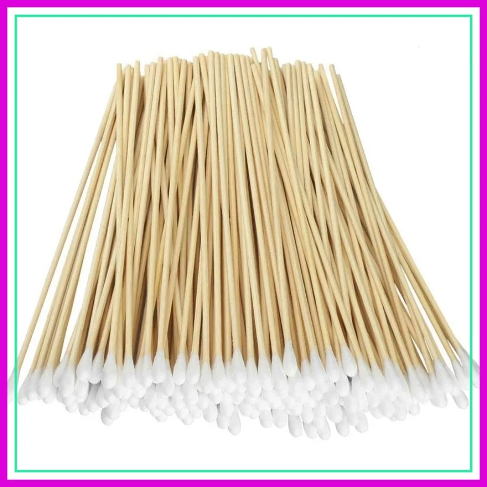 

200 Pcs 6" Long Cotton Swabs with Wooden Handles for Cleaning, Makeup, and Ear Care