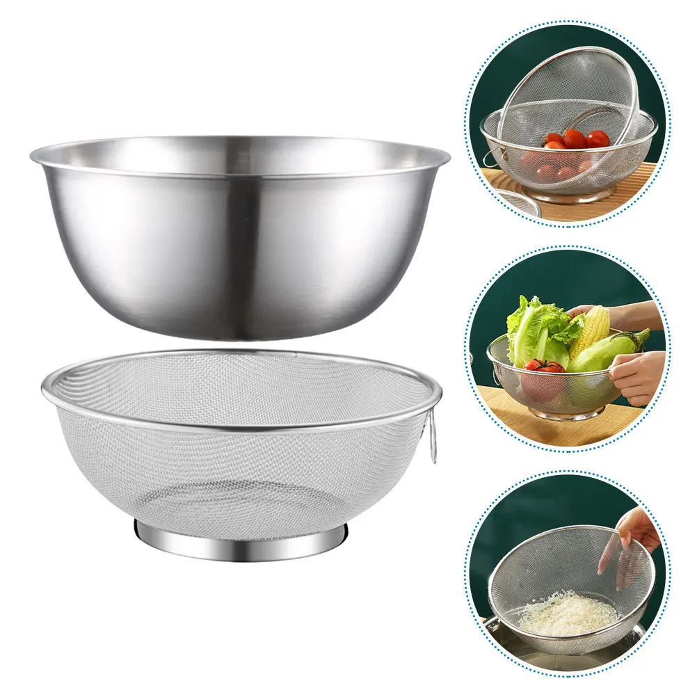 

1 Set Stainless Steel Colander Bowl Kitchen Strainer Fine Mesh Drain Basket For Rice Vegetable Fruit Washing Cooking Prep Tool