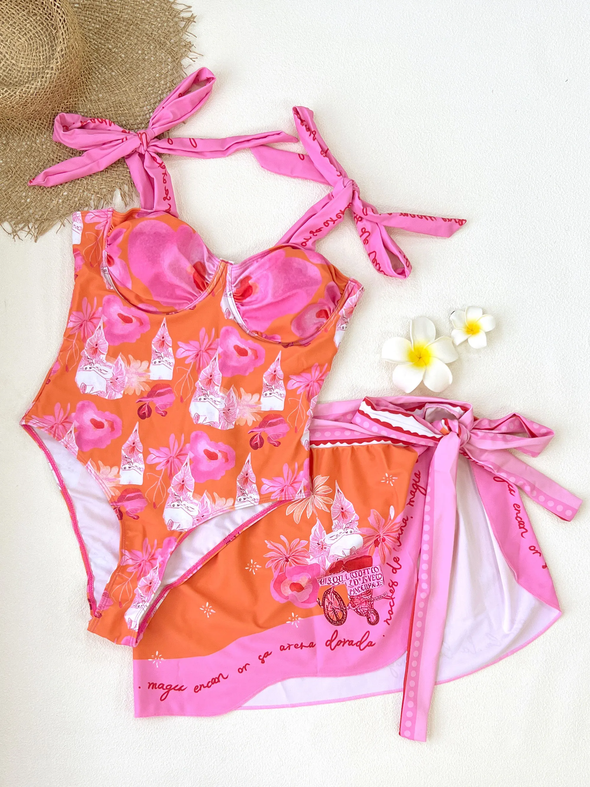 

Elegant Beige Bikini Set with Embroidered Floral Detail Trend Biquini Swimwear Lady Holiday Bath Suit Female Beachwear Outfits