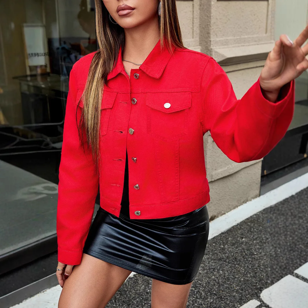 

Denim Jackets Women Short Coat Autumn Streetwear Vintage Single Breasted Turn Down Collar Washed Distressed Outerwear 2025