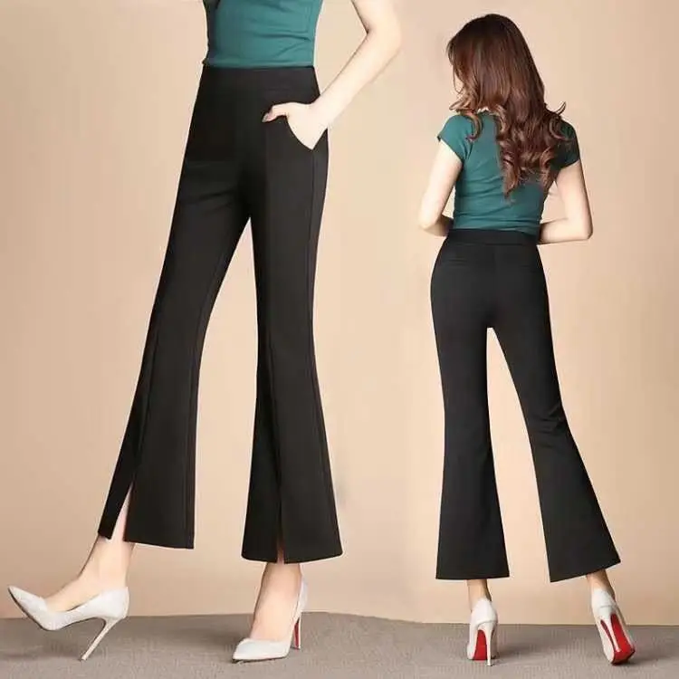 Lace Summer Cropped Bell Pants Woman Flared Suit Pants Women Black Elegant Fashion Flare Leggings Casual Elasticity Loose Sexy