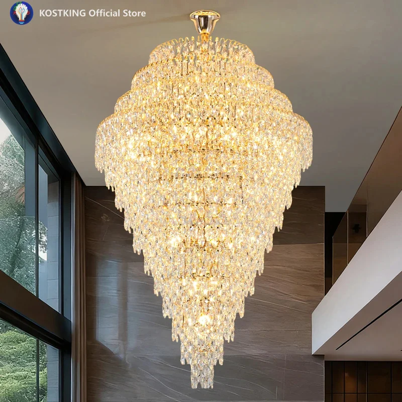 

Дуплексное здание, хрустальная люстра, роскошный современный хрустальный светильник для зала, креативный потолочный светильник для виллы, высокий потолок для гостиной