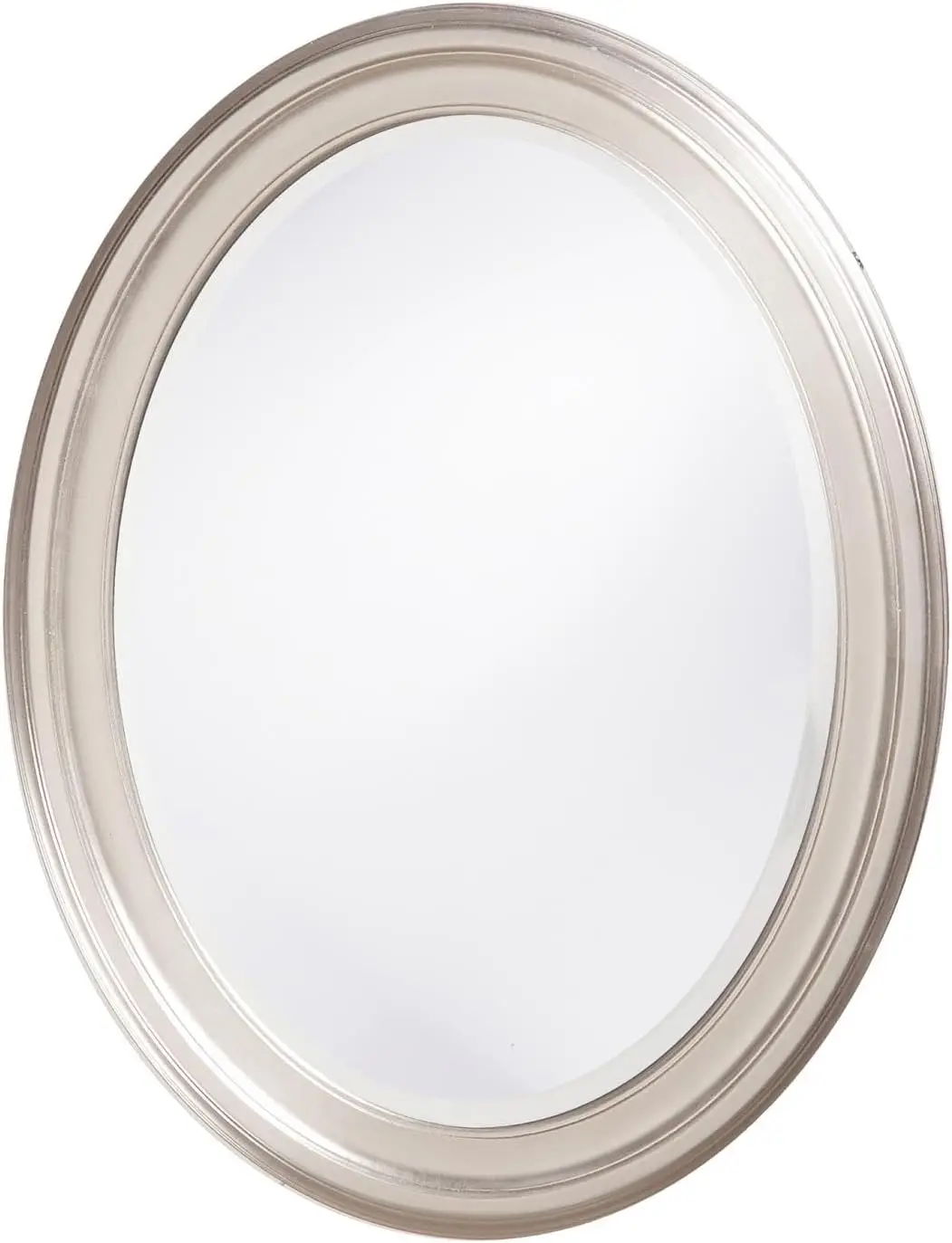 Howard Elliott George Oval Bright Silver Wall Mirror, Oval Bevelled Hanging Wood Framed Vanity Mirrors For Home Decor, Living